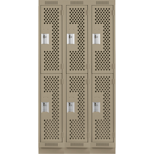 Clean Line Lockers, 2 -tier, Bank of 3, 36" x 15" x 76", Steel, Beige, Rivet (Assembled), Perforated Sécurité Médic