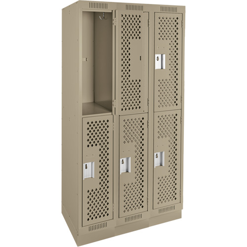 Clean Line Lockers, 2 -tier, Bank of 3, 36" x 15" x 76", Steel, Beige, Rivet (Assembled), Perforated Sécurité Médic