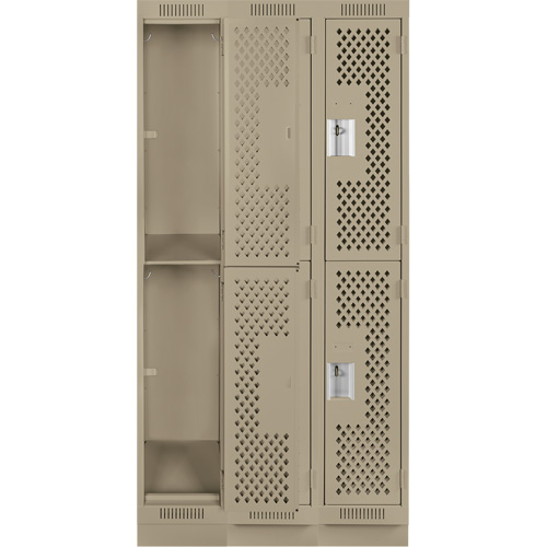 Clean Line Lockers, 2 -tier, Bank of 3, 36" x 15" x 76", Steel, Beige, Rivet (Assembled), Perforated Sécurité Médic