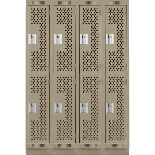 Casiers Clean Line, 2 niveaux, Bloc de 4, 48" x 15" x 76", Acier, Beige, Rivet (assembl&eacute;), Perfor&eacute; Sécurité Médic