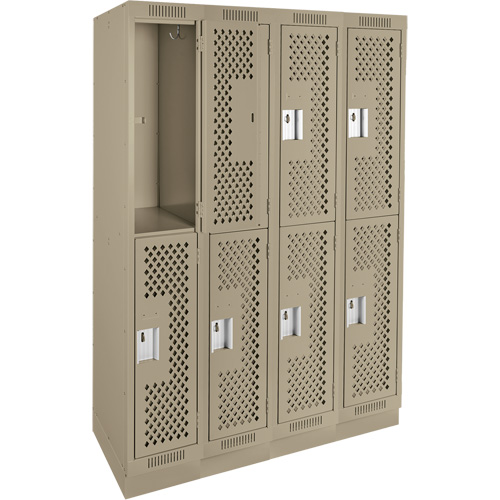Casiers Clean Line, 2 niveaux, Bloc de 4, 48" x 15" x 76", Acier, Beige, Rivet (assembl&eacute;), Perfor&eacute; Sécurité Médic