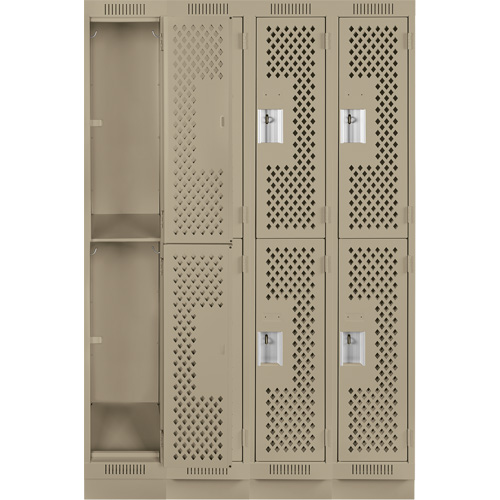 Casiers Clean Line, 2 niveaux, Bloc de 4, 48" x 15" x 76", Acier, Beige, Rivet (assembl&eacute;), Perfor&eacute; Sécurité Médic