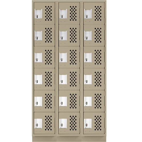 Clean-Line Perforated Lockerette, 6 -tier, Bank of 3, 12" x 72" x 12", Steel Sécurité Médic