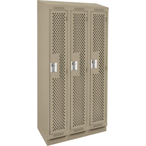 Clean Line Lockers, Bank of 3, 36" x 12" x 82", Steel, Beige, Rivet (Assembled), Perforated Sécurité Médic