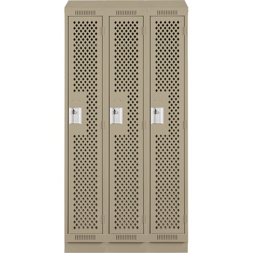 Clean Line Lockers, Bank of 3, 36" x 12" x 82", Steel, Beige, Rivet (Assembled), Perforated Sécurité Médic