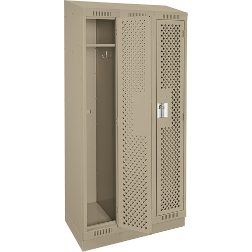 Clean Line Lockers, Bank of 3, 36" x 12" x 82", Steel, Beige, Rivet (Assembled), Perforated Sécurité Médic