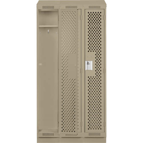 Clean Line Lockers, Bank of 3, 36" x 12" x 82", Steel, Beige, Rivet (Assembled), Perforated Sécurité Médic