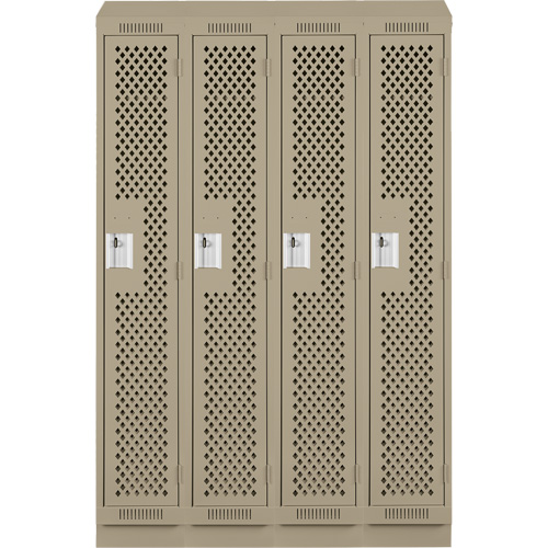 Clean Line Lockers, Bank of 4, 48" x 12" x 82", Steel, Beige, Rivet (Assembled), Perforated Sécurité Médic