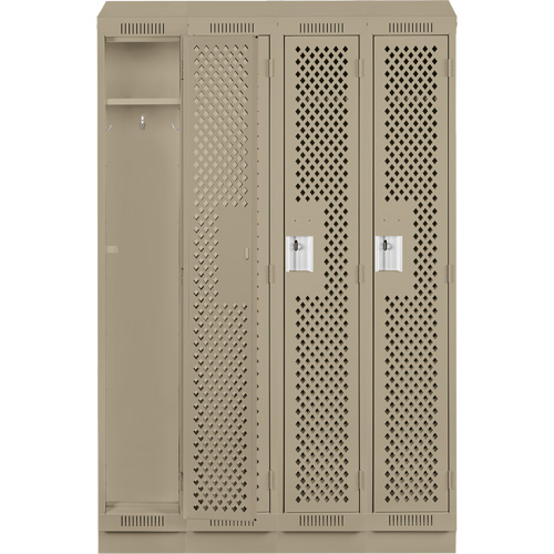 Clean Line Lockers, Bank of 4, 48" x 12" x 82", Steel, Beige, Rivet (Assembled), Perforated Sécurité Médic