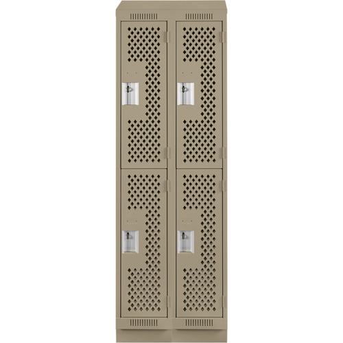 Casiers Clean Line, 2 niveaux, Bloc de 2, 24" x 12" x 82", Acier, Beige, Rivet (assembl&eacute;), Perfor&eacute; Sécurité Médic
