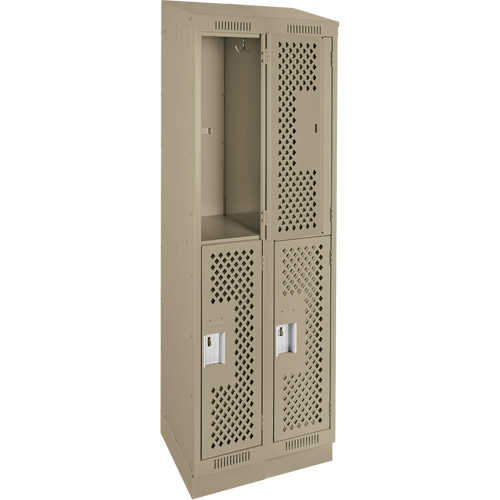 Casiers Clean Line, 2 niveaux, Bloc de 2, 24" x 12" x 82", Acier, Beige, Rivet (assembl&eacute;), Perfor&eacute; Sécurité Médic