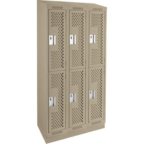 Clean Line Lockers, 2 -tier, Bank of 3, 36" x 12" x 82", Steel, Beige, Rivet (Assembled), Perforated Sécurité Médic