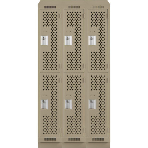 Clean Line Lockers, 2 -tier, Bank of 3, 36" x 12" x 82", Steel, Beige, Rivet (Assembled), Perforated Sécurité Médic