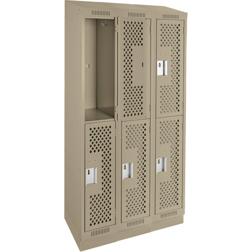 Clean Line Lockers, 2 -tier, Bank of 3, 36" x 12" x 82", Steel, Beige, Rivet (Assembled), Perforated Sécurité Médic