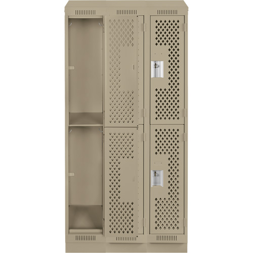 Clean Line Lockers, 2 -tier, Bank of 3, 36" x 12" x 82", Steel, Beige, Rivet (Assembled), Perforated Sécurité Médic