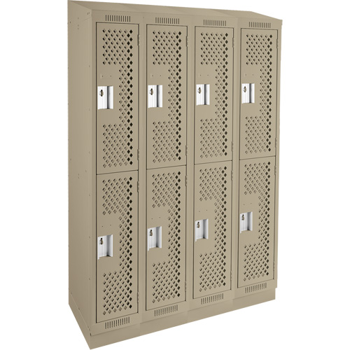Casiers Clean Line, 2 niveaux, Bloc de 4, 48" x 12" x 82", Acier, Beige, Rivet (assembl&eacute;), Perfor&eacute; Sécurité Médic