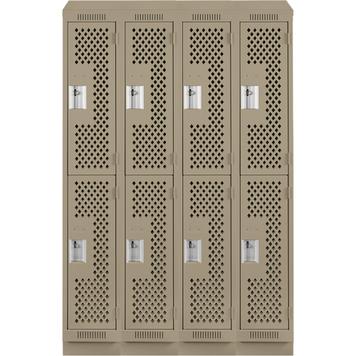 Casiers Clean Line, 2 niveaux, Bloc de 4, 48" x 12" x 82", Acier, Beige, Rivet (assembl&eacute;), Perfor&eacute; Sécurité Médic