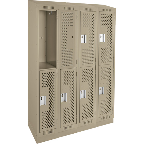Casiers Clean Line, 2 niveaux, Bloc de 4, 48" x 12" x 82", Acier, Beige, Rivet (assembl&eacute;), Perfor&eacute; Sécurité Médic
