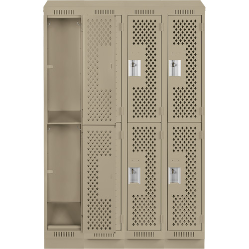 Casiers Clean Line, 2 niveaux, Bloc de 4, 48" x 12" x 82", Acier, Beige, Rivet (assembl&eacute;), Perfor&eacute; Sécurité Médic