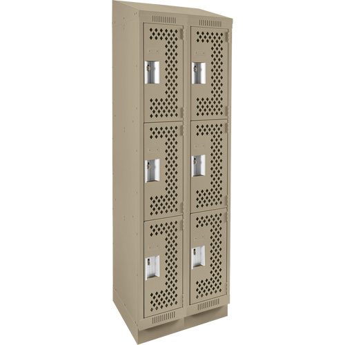 Clean Line Lockers, 3 -tier, Bank of 2, 24" x 18" x 82", Steel, Beige, Rivet (Assembled), Perforated Sécurité Médic