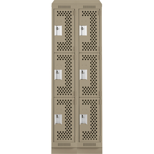 Clean Line Lockers, 3 -tier, Bank of 2, 24" x 18" x 82", Steel, Beige, Rivet (Assembled), Perforated Sécurité Médic