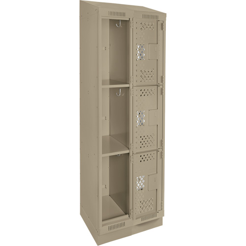 Clean Line Lockers, 3 -tier, Bank of 2, 24" x 18" x 82", Steel, Beige, Rivet (Assembled), Perforated Sécurité Médic