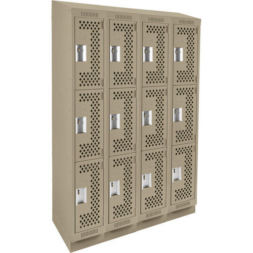 Clean Line Lockers, 3 -tier, Bank of 4, 48" x 18" x 82", Steel, Beige, Rivet (Assembled), Perforated Sécurité Médic