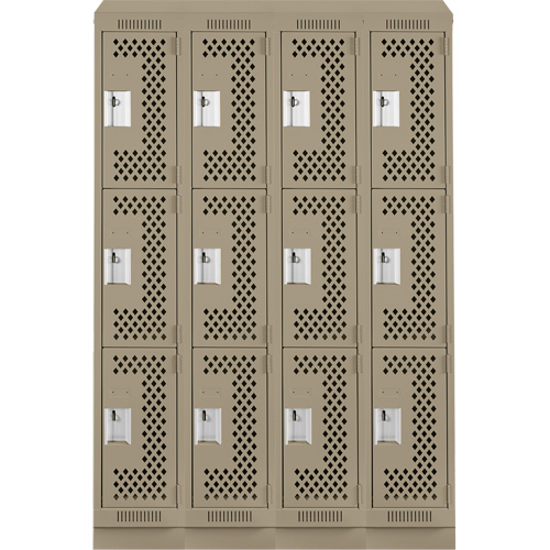 Clean Line Lockers, 3 -tier, Bank of 4, 48" x 18" x 82", Steel, Beige, Rivet (Assembled), Perforated Sécurité Médic