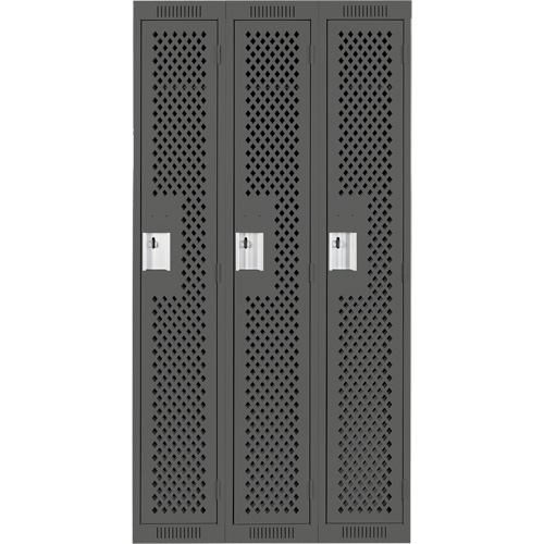 Clean Line Lockers, Bank of 3, 36" x 12" x 72", Steel, Charcoal, Rivet (Assembled), Perforated Sécurité Médic