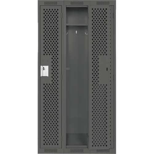 Clean Line Lockers, Bank of 3, 36" x 12" x 72", Steel, Charcoal, Rivet (Assembled), Perforated Sécurité Médic