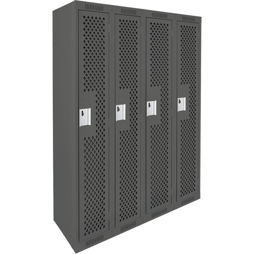 Clean Line Lockers, Bank of 4, 48" x 15" x 72", Steel, Charcoal, Rivet (Assembled), Perforated Sécurité Médic