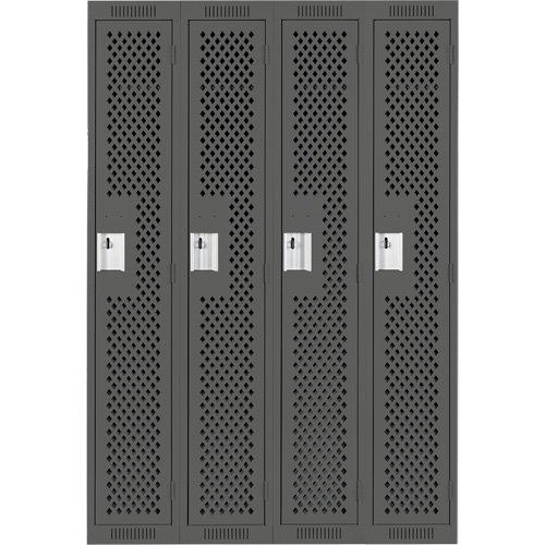 Clean Line Lockers, Bank of 4, 48" x 15" x 72", Steel, Charcoal, Rivet (Assembled), Perforated Sécurité Médic