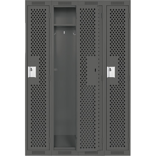 Clean Line Lockers, Bank of 4, 48" x 15" x 72", Steel, Charcoal, Rivet (Assembled), Perforated Sécurité Médic