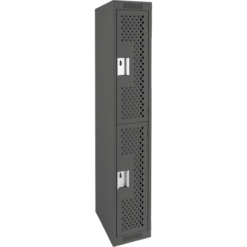 Clean Line Lockers, 2 -tier, 12" x 15" x 72", Steel, Charcoal, Rivet (Assembled), Perforated Sécurité Médic