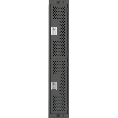 Clean Line Lockers, 2 -tier, 12" x 15" x 72", Steel, Charcoal, Rivet (Assembled), Perforated Sécurité Médic