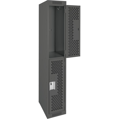 Clean Line Lockers, 2 -tier, 12" x 15" x 72", Steel, Charcoal, Rivet (Assembled), Perforated Sécurité Médic