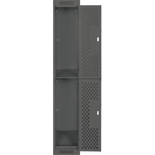 Clean Line Lockers, 2 -tier, 12" x 15" x 72", Steel, Charcoal, Rivet (Assembled), Perforated Sécurité Médic