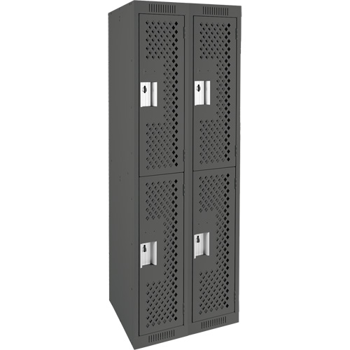 Clean Line Lockers, 2 -tier, Bank of 2, 24" x 15" x 72", Steel, Charcoal, Rivet (Assembled), Perforated Sécurité Médic