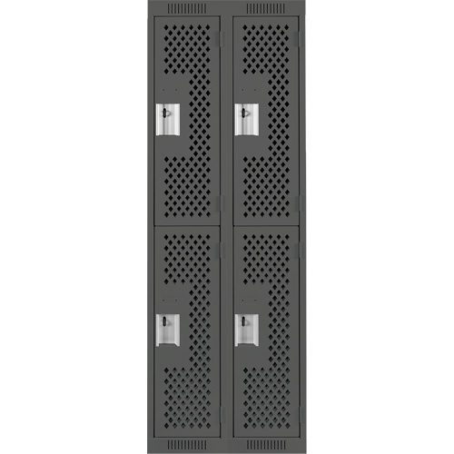 Clean Line Lockers, 2 -tier, Bank of 2, 24" x 15" x 72", Steel, Charcoal, Rivet (Assembled), Perforated Sécurité Médic