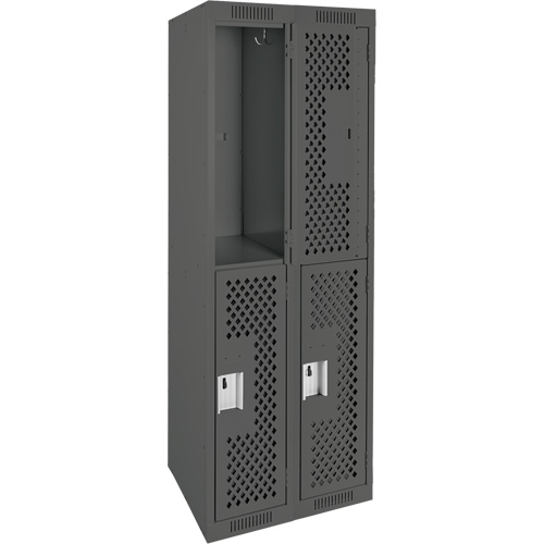 Clean Line Lockers, 2 -tier, Bank of 2, 24" x 15" x 72", Steel, Charcoal, Rivet (Assembled), Perforated Sécurité Médic