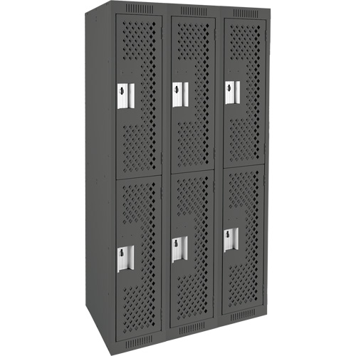Clean Line Lockers, 2 -tier, Bank of 3, 36" x 12" x 72", Steel, Charcoal, Rivet (Assembled), Perforated Sécurité Médic