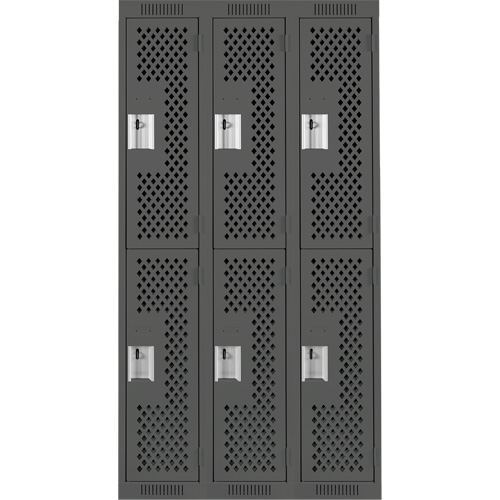 Clean Line Lockers, 2 -tier, Bank of 3, 36" x 12" x 72", Steel, Charcoal, Rivet (Assembled), Perforated Sécurité Médic