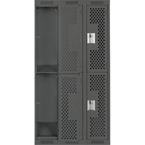 Clean Line Lockers, 2 -tier, Bank of 3, 36" x 12" x 72", Steel, Charcoal, Rivet (Assembled), Perforated Sécurité Médic