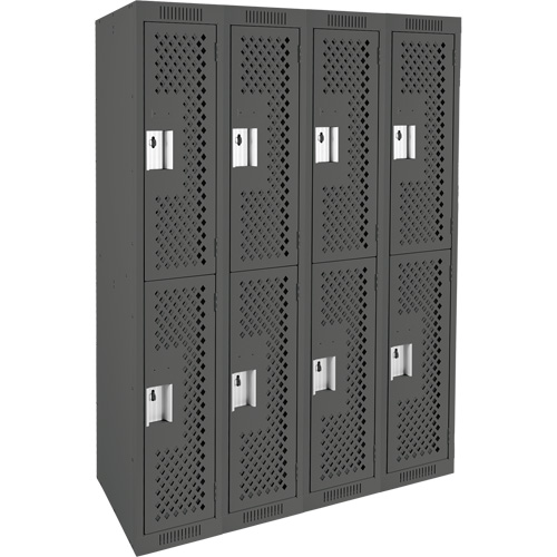 Clean Line Lockers, 2 -tier, Bank of 4, 48" x 15" x 72", Steel, Charcoal, Rivet (Assembled), Perforated Sécurité Médic