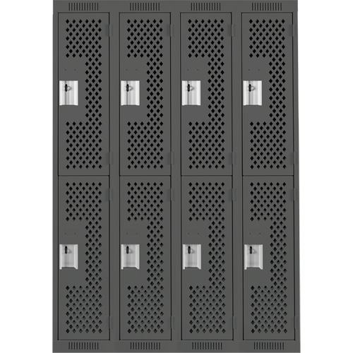 Clean Line Lockers, 2 -tier, Bank of 4, 48" x 15" x 72", Steel, Charcoal, Rivet (Assembled), Perforated Sécurité Médic