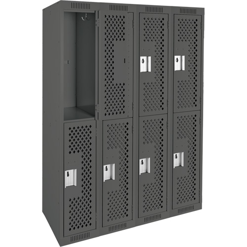 Clean Line Lockers, 2 -tier, Bank of 4, 48" x 15" x 72", Steel, Charcoal, Rivet (Assembled), Perforated Sécurité Médic