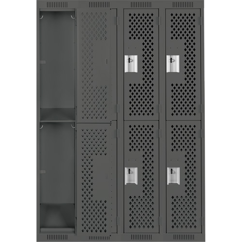 Clean Line Lockers, 2 -tier, Bank of 4, 48" x 15" x 72", Steel, Charcoal, Rivet (Assembled), Perforated Sécurité Médic