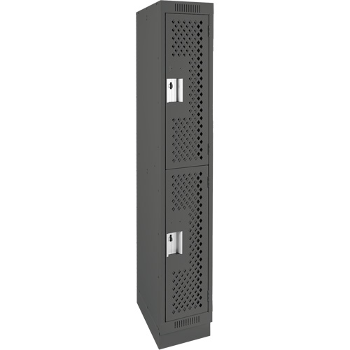 Clean Line Lockers, 2 -tier, 12" x 15" x 76", Steel, Charcoal, Rivet (Assembled), Perforated Sécurité Médic