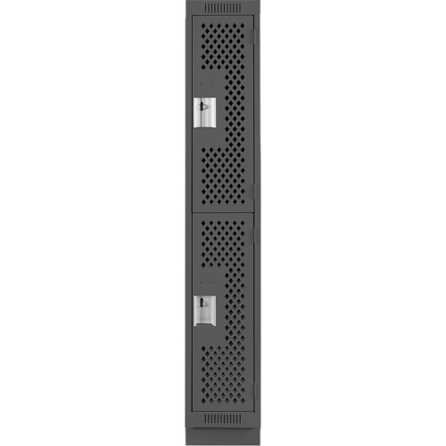 Clean Line Lockers, 2 -tier, 12" x 15" x 76", Steel, Charcoal, Rivet (Assembled), Perforated Sécurité Médic