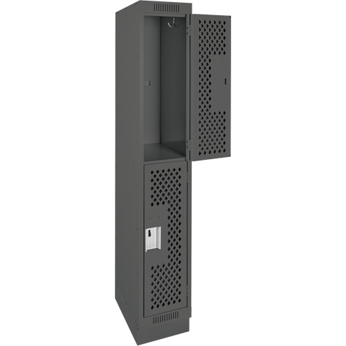 Clean Line Lockers, 2 -tier, 12" x 15" x 76", Steel, Charcoal, Rivet (Assembled), Perforated Sécurité Médic